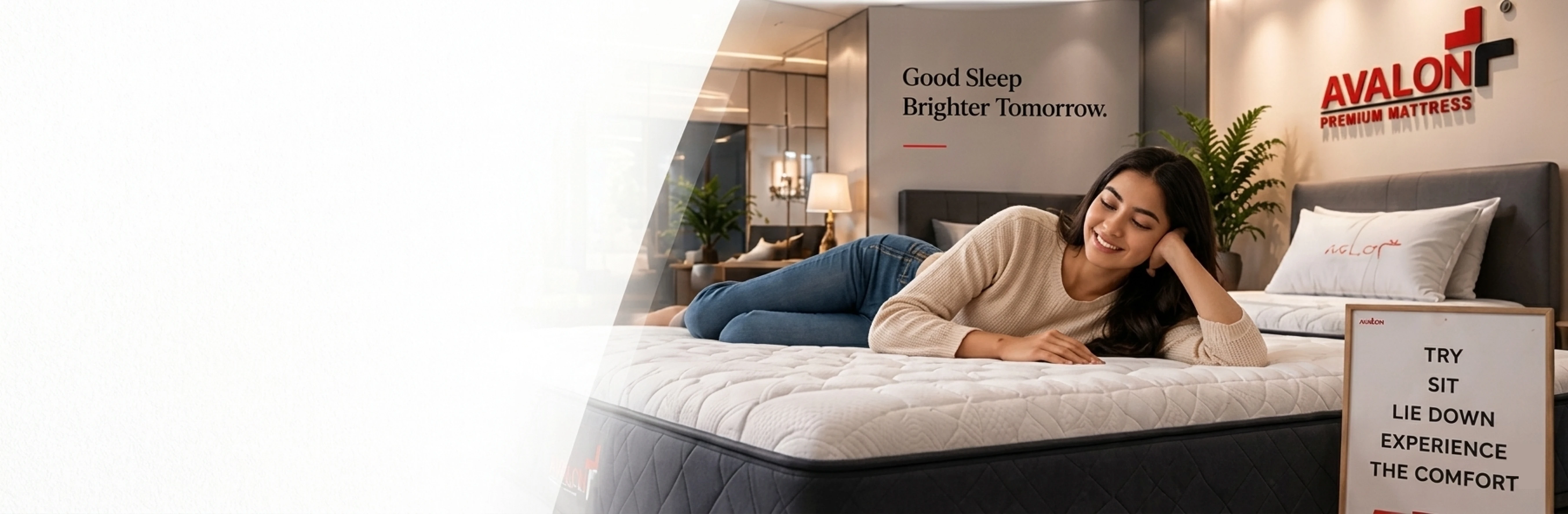 Customer trying an Avalon mattress in showroom