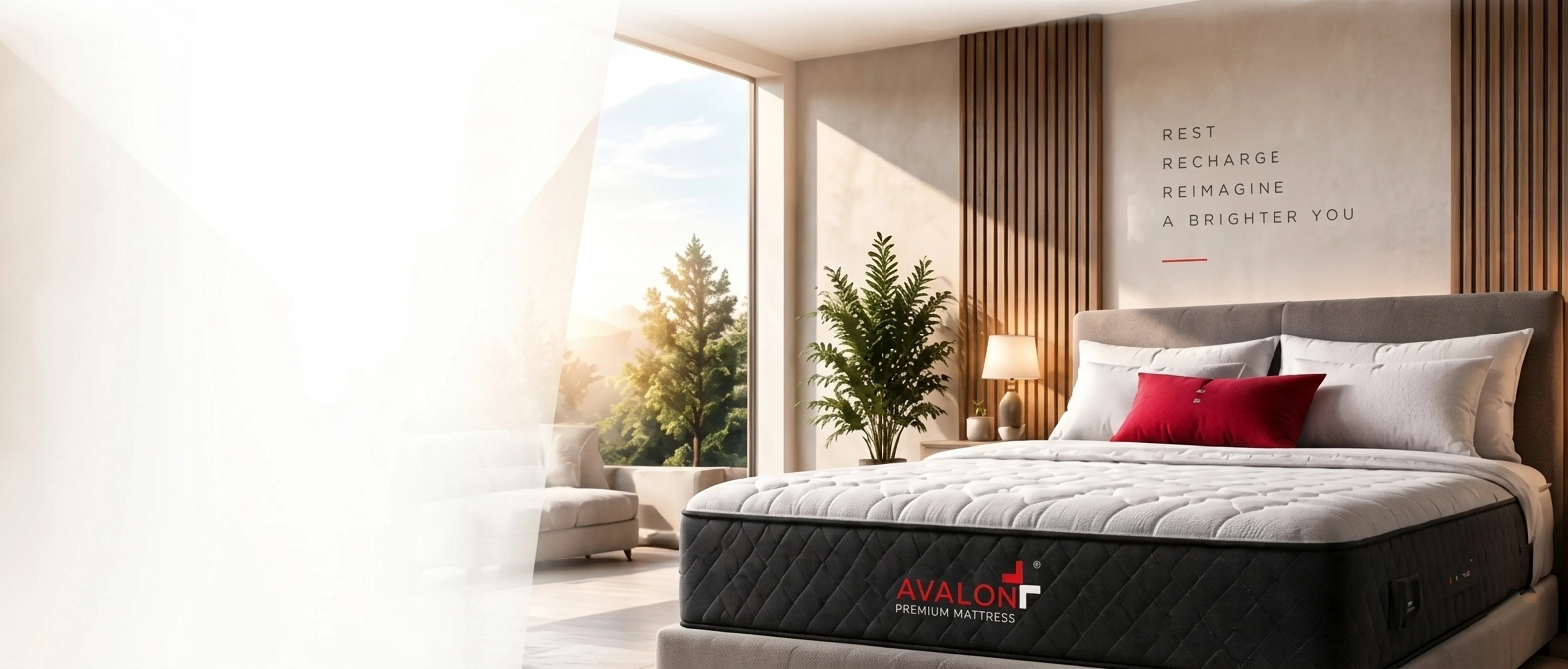 Avalon mattress in a bright modern bedroom at sunrise